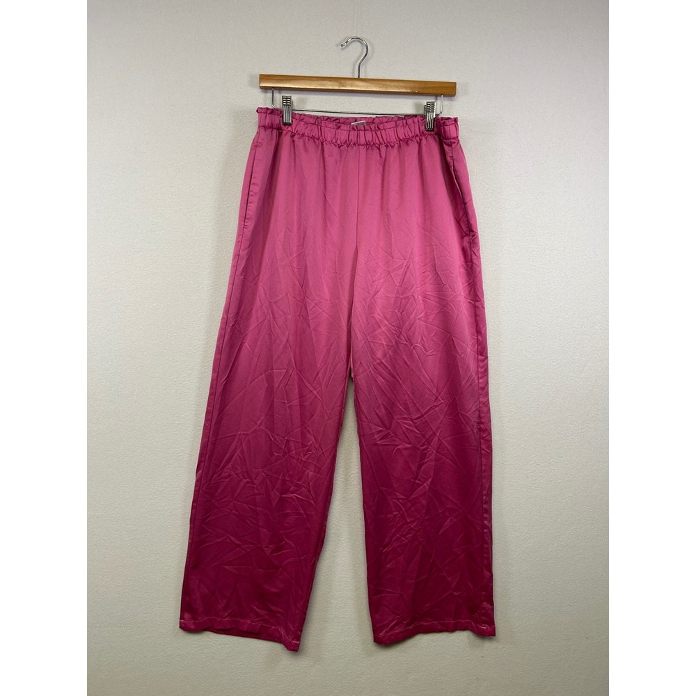 Barbiecore Nordstrom Rack‎ Womens Med Pink Satin Wide Leg Paperbag Pajama Pants